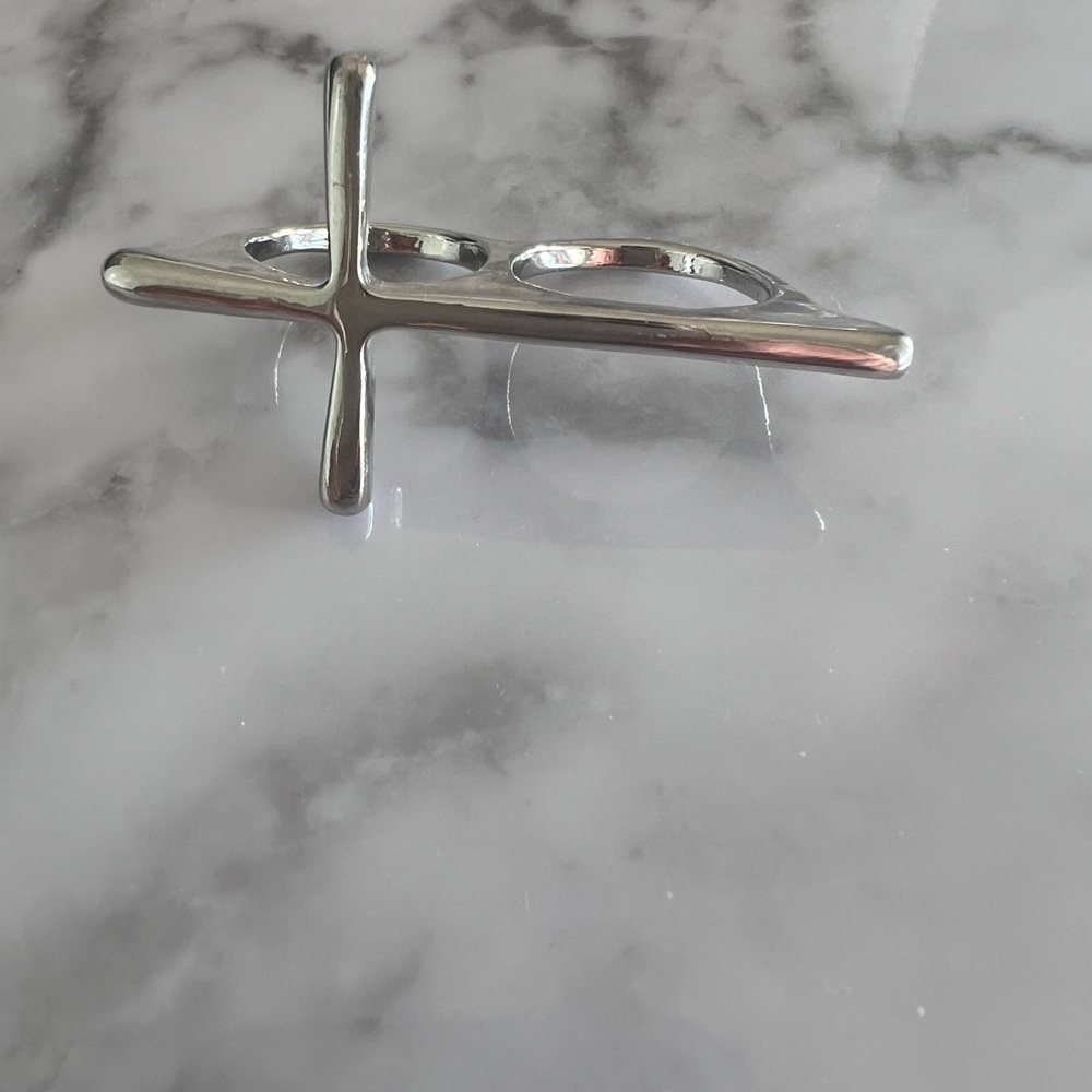 Silver Cross Double Ring